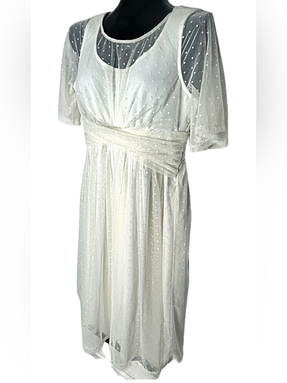 Kiyonna Ivory Whimsical Swiss Dot Mesh Dress. (MSRP $178)